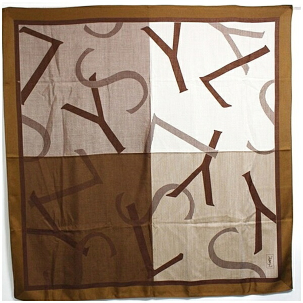 Yves Saint Laurent Wool x Silk Large Scarf/Muffler, Brown Beige, Women's
